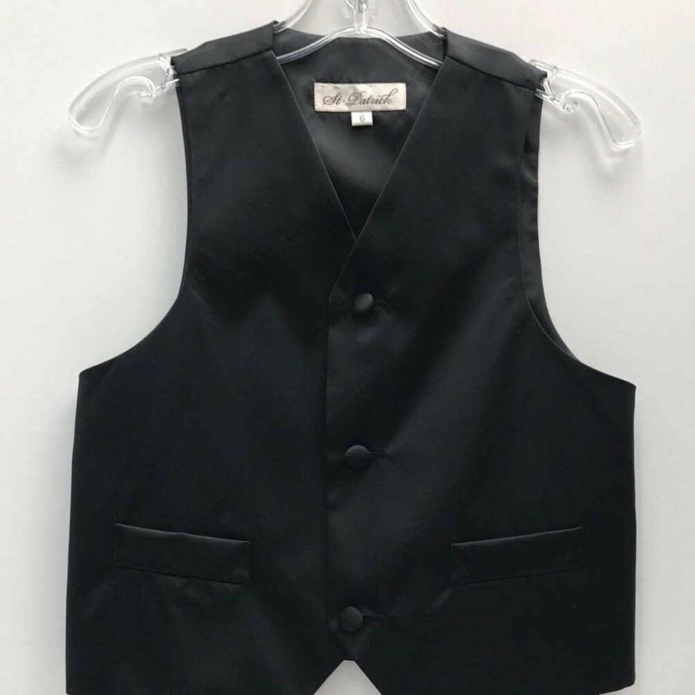 St Patrick Boys Vest Black & Black Back Polyester For Formal Wedding Sizes 2 - 6